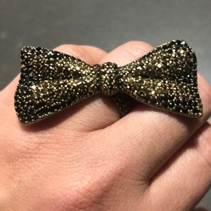 BCBG 2 Finger stretch ring encrusted crystals size 7